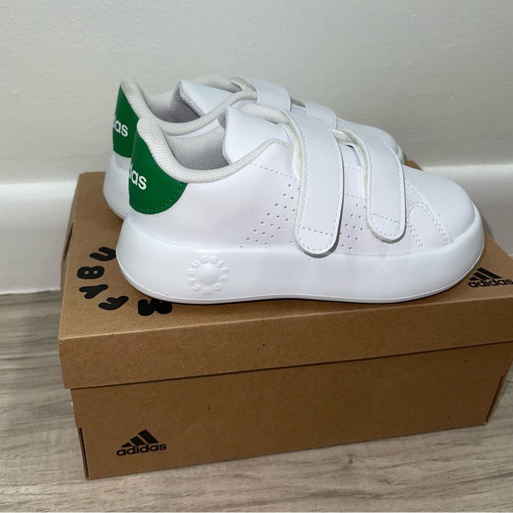 Adidas Kids White and Green Sneakers